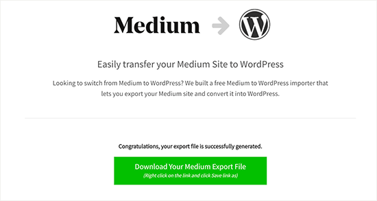Скачать экспортный файл Medium, совместимый с WordPress