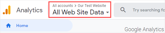 Убедитесь, что в Google Analytics выбран правильный веб-сайт.