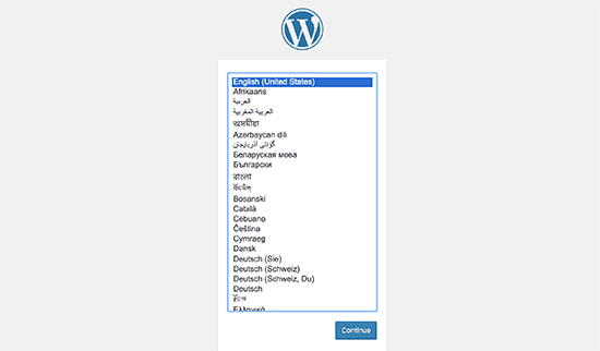 Выберите язык WordPress