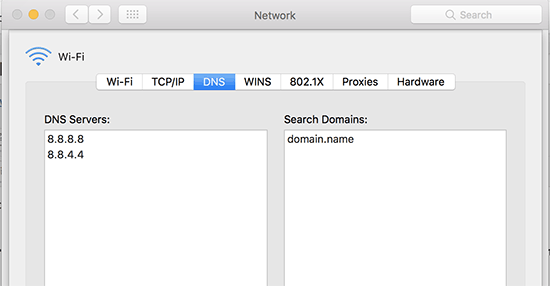 Настройки DNS на Mac