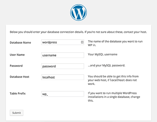 Настройки конфигурации WordPress по умолчанию
