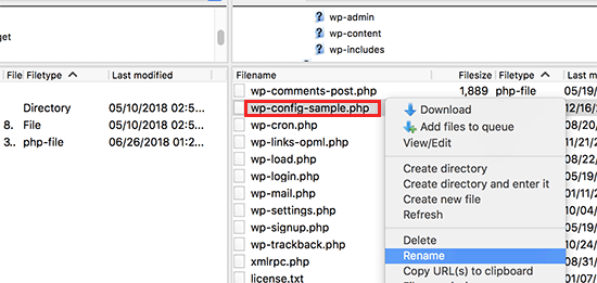 Переименуйте файл wp-config-sample.php