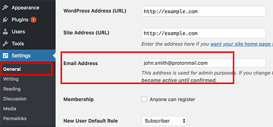 Добавление адреса электронной почты администратора в WordPress