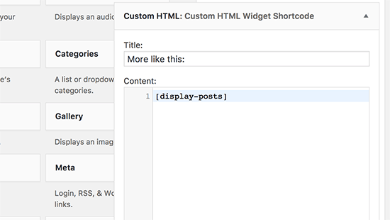 Добавление шорткода в виджет Custom HTML в WordPress
