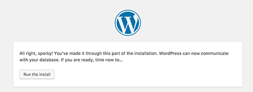 Запустить установку WordPress