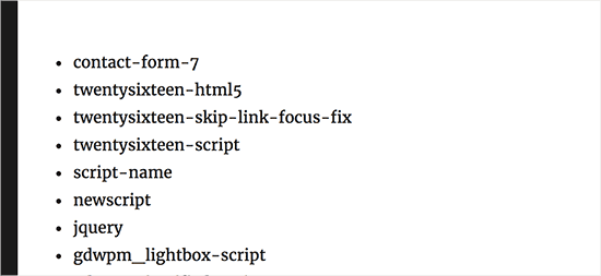 Отображение списка дескрипторов скриптов плагина в WordPress