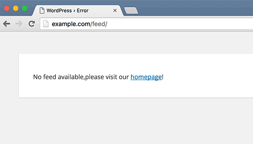 Фиды отключили страницу ошибки в WordPress