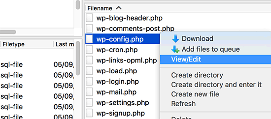 Редактирование файла wp-config.php через FTP