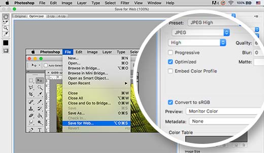Преобразование цветов в RGB и сохранение для Интернета в Adobe Photoshop