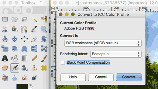 Преобразование цветового профиля в GIMP