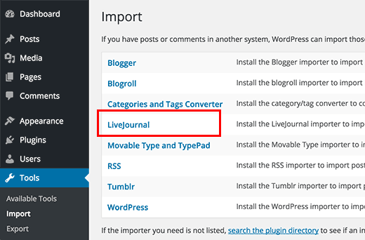Инструмент импорта LiveJournal в WordPress