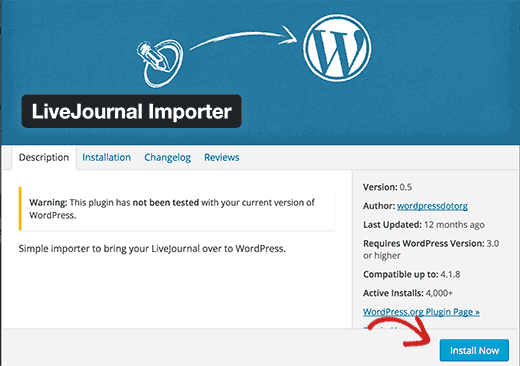 Установить LiveJournal Importer