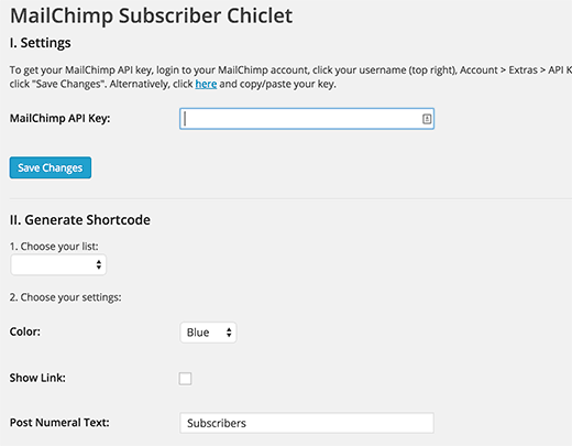 Настройки Chiclet подписчика MailChimp