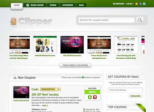 Clipper kupongi top jaoks Wordpress