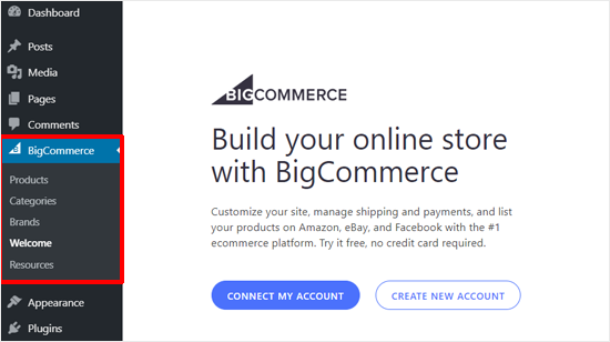 Подключитесь к учетной записи BigCommerce или создайте новую учетную запись