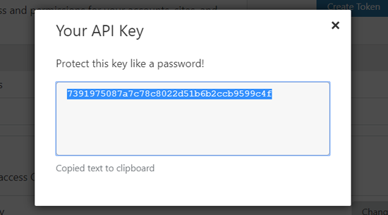 Скопируйте ключ API Cloudflare