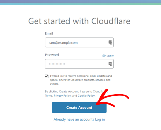 Создать страницу аккаунта в Cloudflare