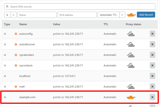 Проверьте записи DNS для настройки Cloudflare