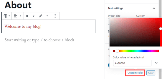 Выбор пользовательского цвета текста для вашего блока