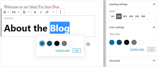 Изменение цвета текста блока заголовка в WordPress