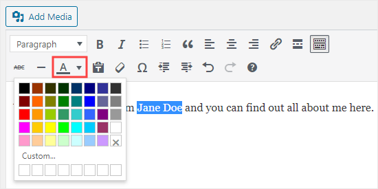 Используйте кнопку цвета текста в классическом редакторе
