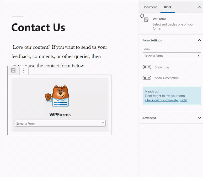 Добавить контактную форму на страницу WordPress с помощью WPForms