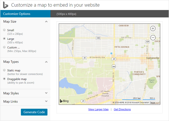 Настройте карту Bing для встраивания на сайт WordPress