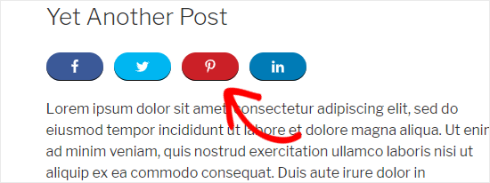 Кнопка Pinterest добавлена ​​в сообщение WordPress
