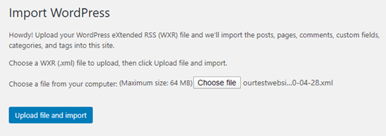 Загрузите файл .xml и нажмите кнопку, чтобы импортировать его на новый сайт.