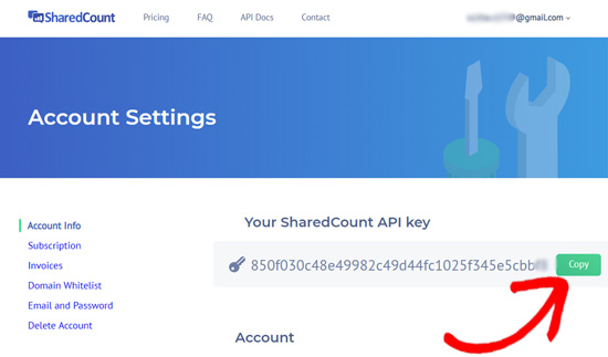 Ключ API SharedCounts.com