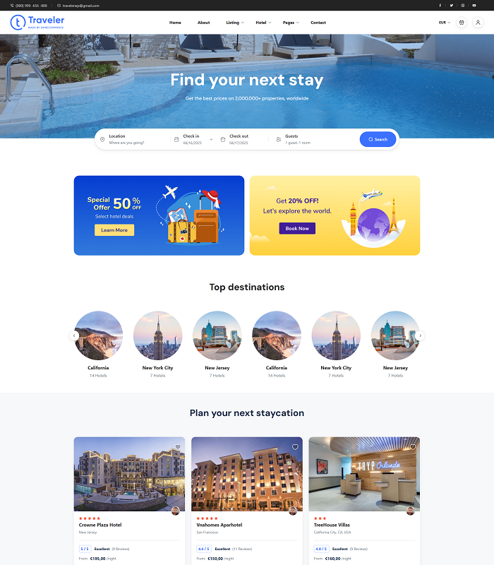 Web platforms for hotel industry